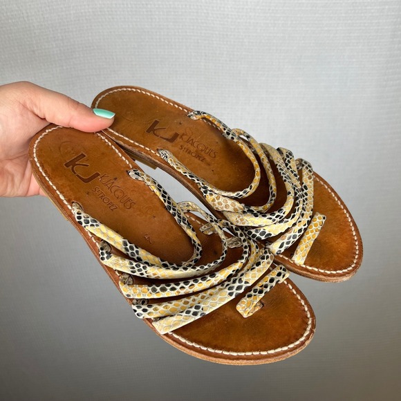 K. Jacques Shoes - K. Jacques St. Tropez Women Snakeskin Strappy Leather Sandals Yellow Tan Size 37